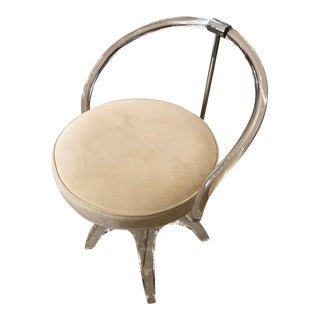Mid-Century Modern Lucite & Ultrasuede Swivel Vanity Stool Chair For Sale