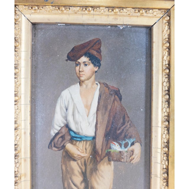English 19th Century Italian Oil Painting on Wood Panel of a Young Merchant For Sale - Image 3 of 12