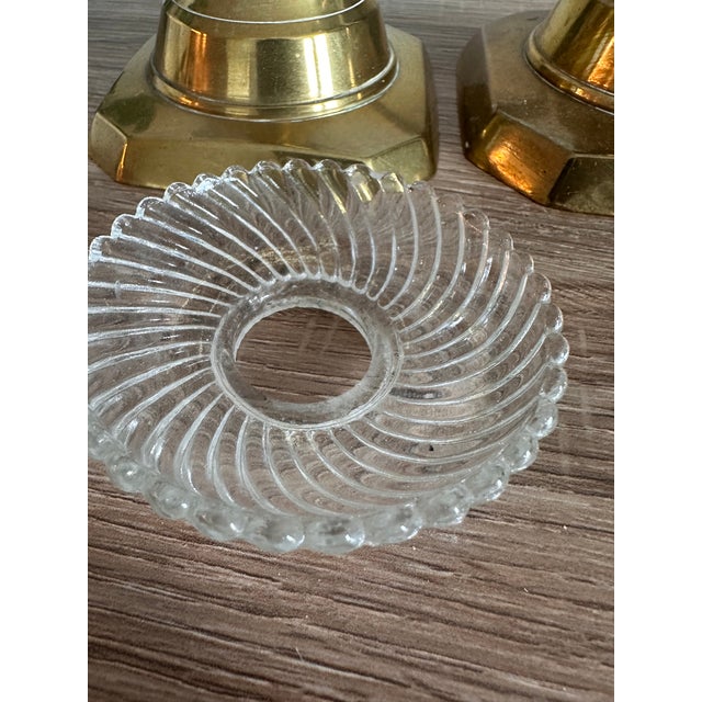 Vintage Solid Brass Octagonal Candlesticks With Swirl Glass Bobeches, Pair For Sale In Washington DC - Image 6 of 13