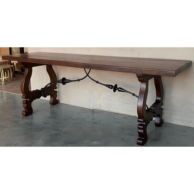 Brown 18th Dining or Console Table of Walnut with Lyre Legs and Heavy Top, Spain For Sale - Image 8 of 18