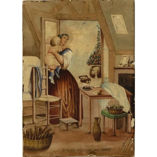 Paul Delhommeau - Mon dieu, gardez-moi mon enfant - Watercolor - 1868 For Sale - Image 3 of 3