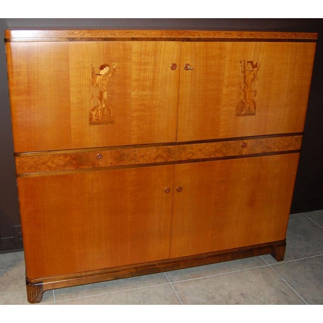 Art Deco Swedish Art Deco Intarsia Storage, Bar Cabinet For Sale - Image 3 of 11