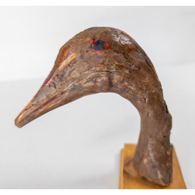 Brown Mid-Century Folk Art Found Driftwood Painted Goose or Duck Head For Sale - Image 8 of 9