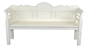 Antique White Painted Pine Bench, Late 19th Century