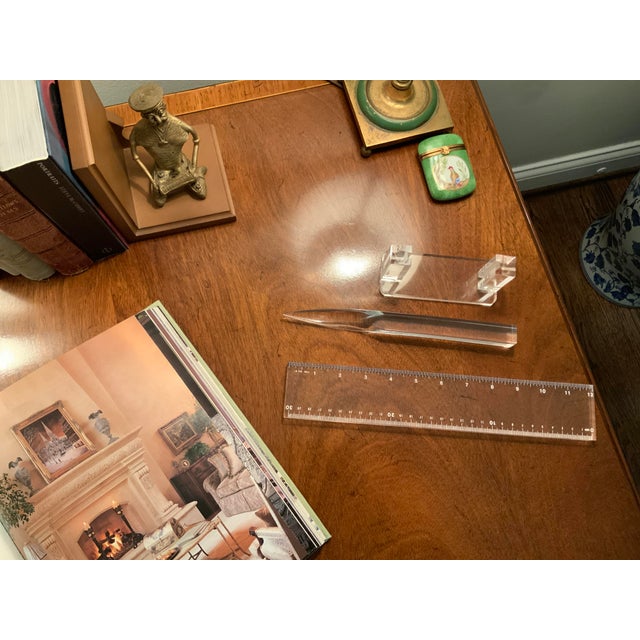 3 Piece Set of 1980s Acrylic Desk Set (Business Card Holder, Letter Opener, Ruler) For Sale - Image 12 of 12