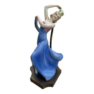 1930s Art Deco Porcelain Dancer Table Lamp German Flapper Attrib. Goldscheider For Sale