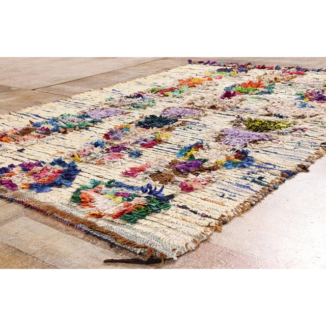 Ivory Vintage Azilal Boucherouite Moroccan Rug, 04'10 X 06'10 For Sale - Image 8 of 10