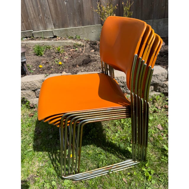 Set of 6 David Rowland 40/4 Chairs Orange Metal Seat Mid Century Stack Chairs Steel Frame For Sale - Image 12 of 15