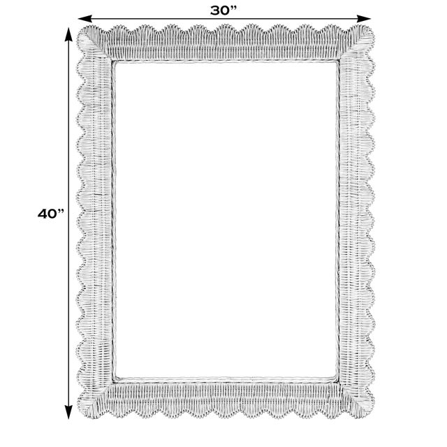 Coastal Flora 30 in. W x 40 in. H Rectangular Rattan Scalloped Edge Wall Mirror, Natural Rattan For Sale - Image 3 of 7