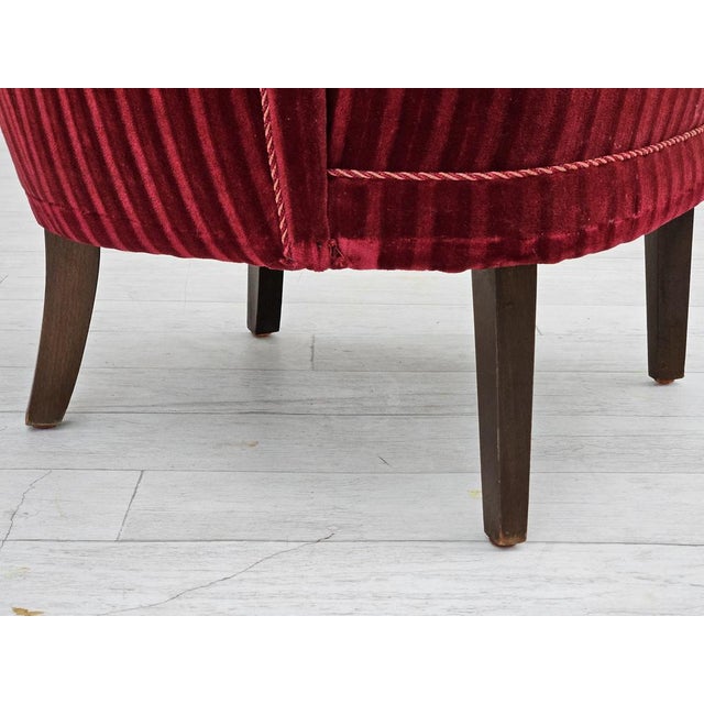 Vintage Danish Chair in Cherry-Red Furniture Velour, 1960s For Sale - Image 4 of 18