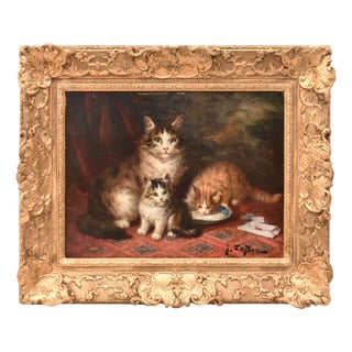 Jules Gustave Le Roy, Cats Portrait Painting, 1800, Oil Painting on Wood For Sale