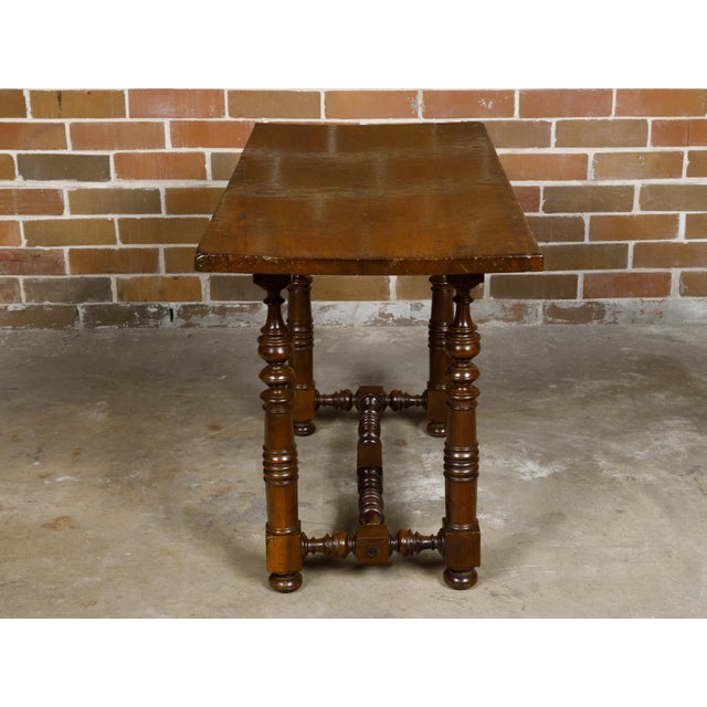 Italian 1800s Walnut Baroque Style Spool Table with H-Form Cross Stretcher For Sale - Image 12 of 12