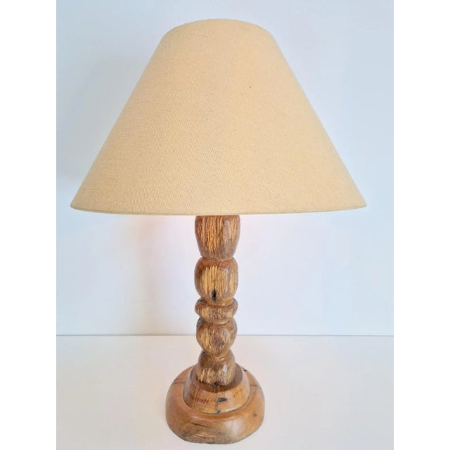 Brown Mid-Century Brutalist Wooden Table Lamp, France, 1950s For Sale - Image 8 of 8