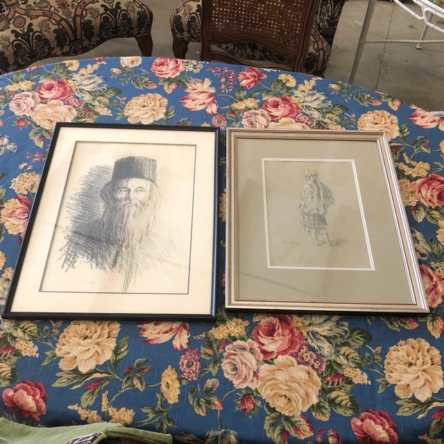 Charcoal Framed Charcoal Portrait Sketches - A Pair For Sale - Image 8 of 8