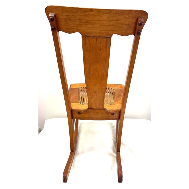 Victorian Antique Stomps-Burkhardt Maple Slipper Sewing Rocker With Caned Seat, Early 20th Century For Sale - Image 3 of 8