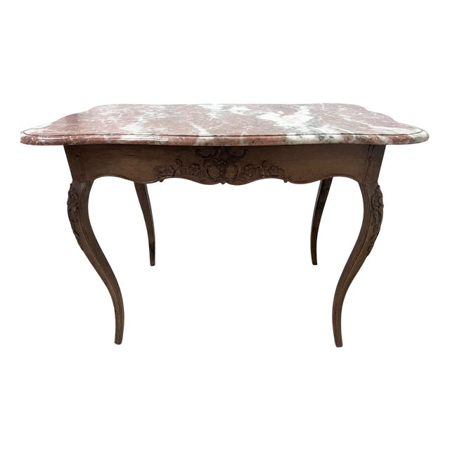 Louis XV Center Table in Oak and Marble, 1700s For Sale