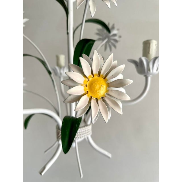 Italian White Tole Daisy 3-Light Chandelier, 1970s For Sale - Image 10 of 18