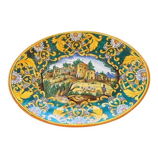 1950s Large Oval Italian Giacomini Ceramic Platter Wall Art For Sale