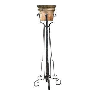 Vintage Hammered Iron and Wells Cement Planter Stand For Sale