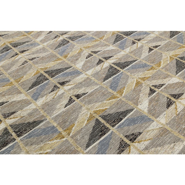 Swedish Flatweave Style Geometric Wool Rug Mid-Century Modern Scandinavian Rug For Sale In New York - Image 6 of 11