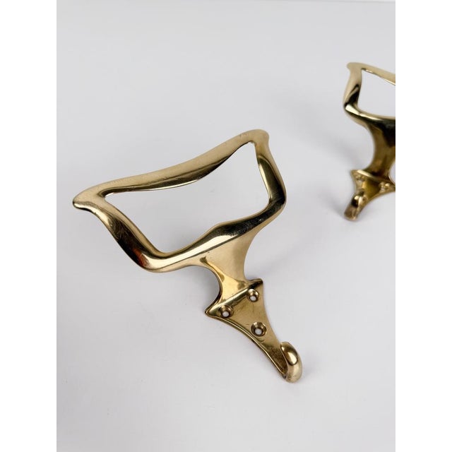 1950s Mid-Century Modern Italian Brass Wall Coat Hooks in the style of Osvaldo Borsani, 1950s, Set of 2 For Sale - Image 5 of 18