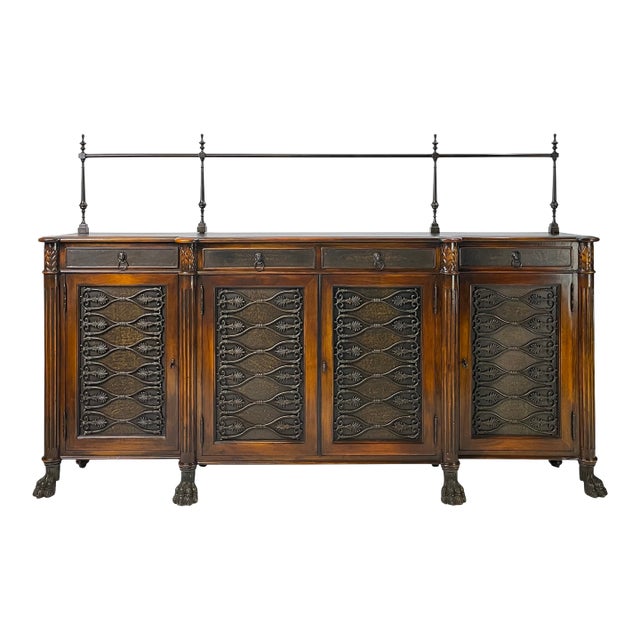 Theodore Alexander Attributed Regency Revival Leather-Top Sideboard With Gallery For Sale