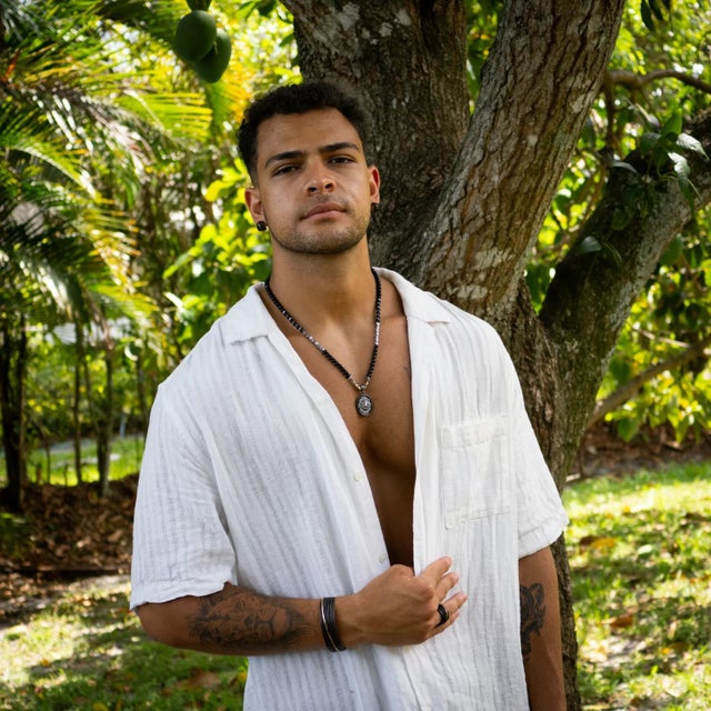 Black Onyx and Silver Lion Men's Beaded Unique Necklace For Sale - Image 4 of 10