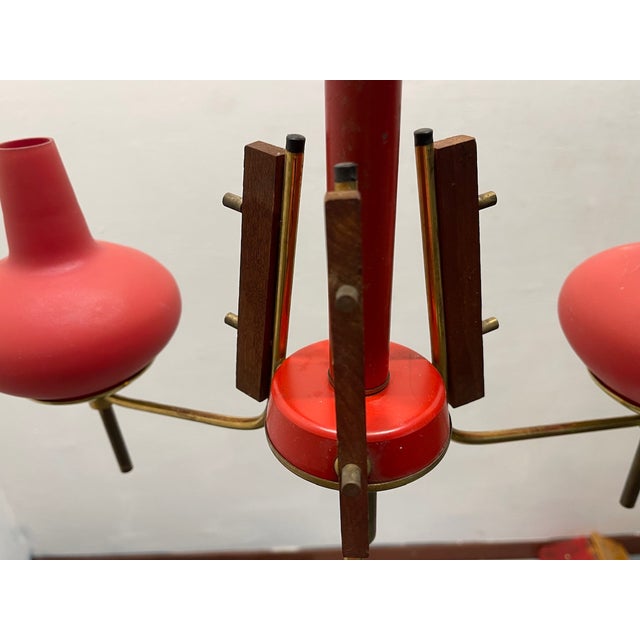 Red Red Brass Opaline Glass Chandelier, 1950s For Sale - Image 8 of 11