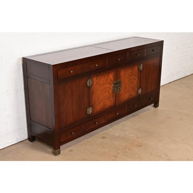 Baker Furniture Company Late 20th Century Michael Taylor for Baker Furniture Hollywood Regency Chinoiserie Mahogany Sideboard Credenza For Sale - Image 4 of 15