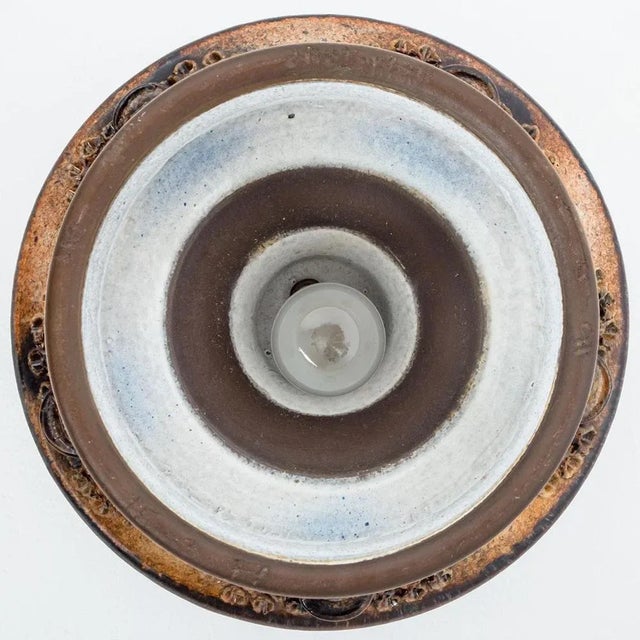 Flat Brown Beige Ceramic Pendant Light, Denmark, 1970s For Sale - Image 9 of 13