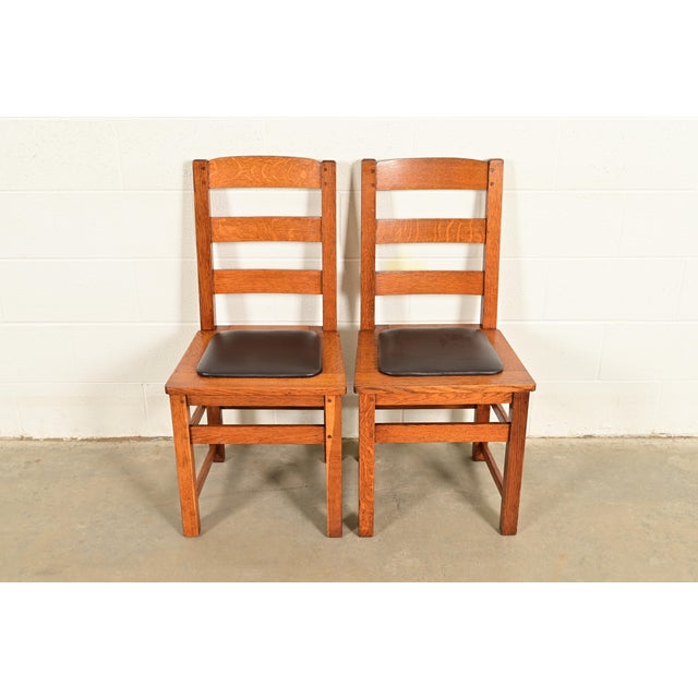 Limbert Antique Mission Oak Arts & Crafts Ladder Back Dining Chairs, Pair For Sale - Image 15 of 15