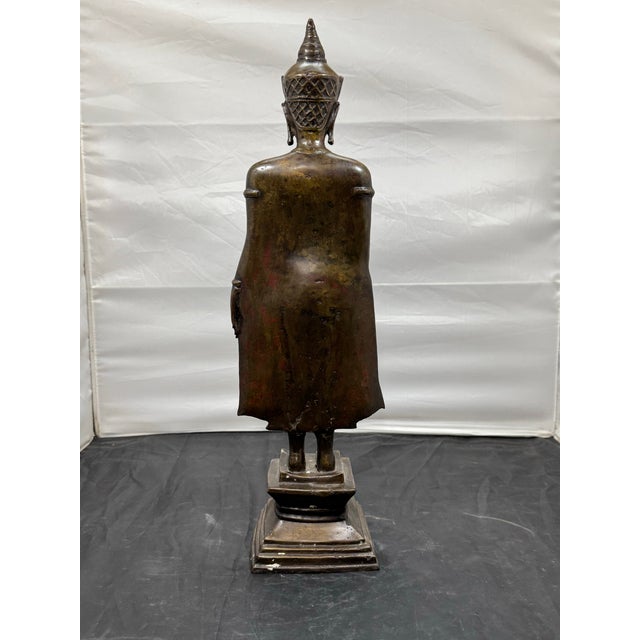 Large Antique 17th C. Thai Ayutthaya Crowned Standing Buddha Bronze - 21" Enhance your collection with this exquisite and...