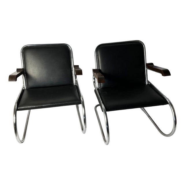Vintage Bauhaus Cantilever Armchairs in Tubular Steel, 1930s, Set of 2 For Sale