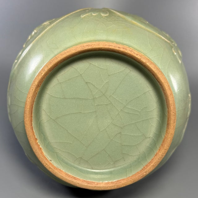 Green Antique Chinese Longquan Celadon Relief Gourd Vase For Sale - Image 8 of 8
