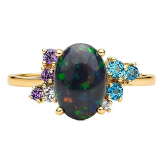 Black Opal Multicolor Ring in 14k Gold, Size 7.5 For Sale