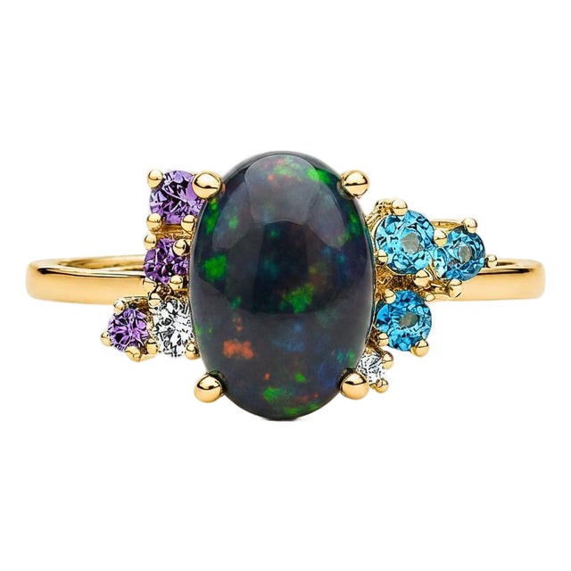 Black Opal Multicolor Ring in 14k Gold, Size 7.5 For Sale