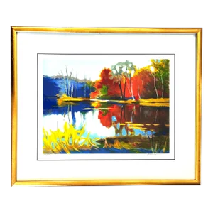 1990s Original Signed Tadashi Asoma "Afternoon Reflections" Screenprint, Ed. 132/175, Framed