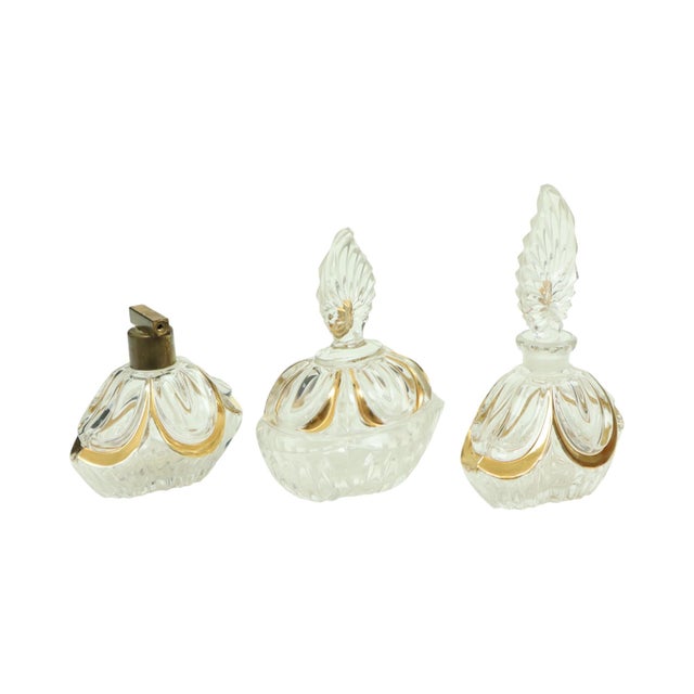 Vintage Art Deco Style Crystal Boudoir Perfume Bottles from Fischer, 1950s, Set of 3 For Sale - Image 3 of 18