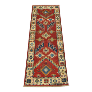 Kazak Runner 2’1” X 5’8” Red Wool Tribal Hand-Knotted Oriental Rug