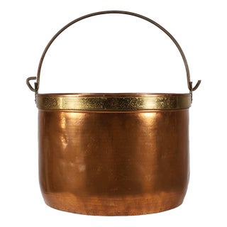 Large Rustic Red Copper Kettle with Handle, France, 1850s For Sale