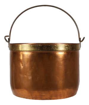 Large Rustic Red Copper Kettle with Handle, France, 1850s