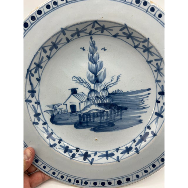 Blue Antique Tin Glazed Earthenware Delft Blue Decorated Plate, English, Circa 1750's For Sale - Image 8 of 12