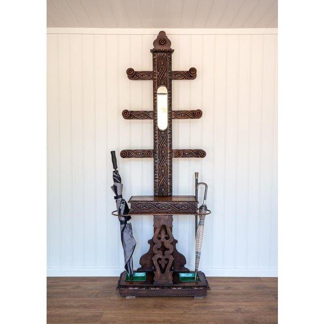 Arts & Crafts Carved Oak Hall Stand, 1870 For Sale - Image 17 of 18