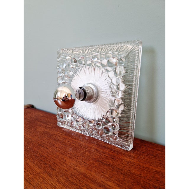 Mid-Century Modern Space Age Wall Sconce in Clear Pressed Molded Glass, 1970s For Sale - Image 3 of 13