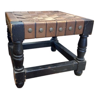 1920s Woven Leather Stool For Sale