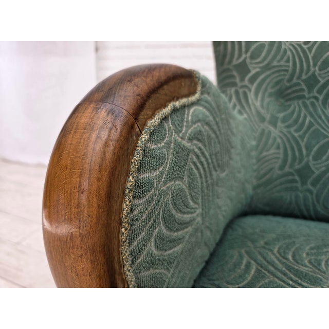 Vintage Danish Lounge Chair in Green Furniture Velour and Beech Wood, 1960s For Sale - Image 14 of 18
