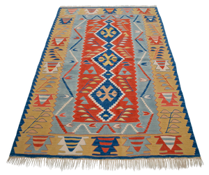 Turkish Hand Woven Kilim Rug. Flat Weave Wool Oushak Area Rug- 3′7″ X 5′7″