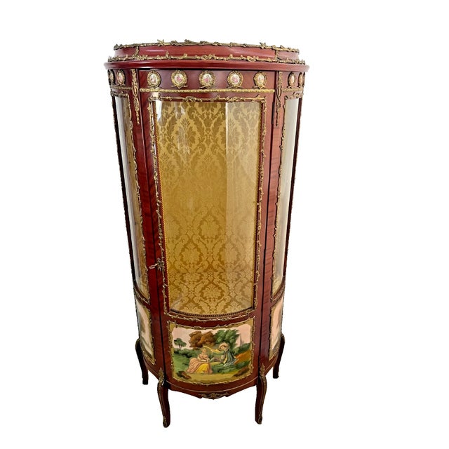 Vintage French Curio, China Cabinet, Half circle Vitrine, Demilune Shape, LED Dimmable Lighting, locking curved glass door...