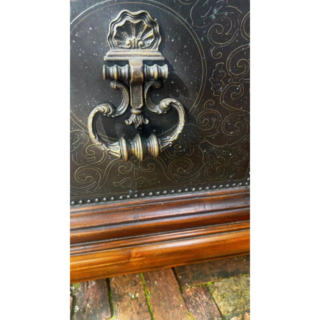2010s Theodore Alexander William and Mary Style Etched Brass Cocktail Table For Sale In West Palm - Image 6 of 10