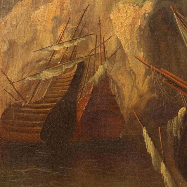 Central European School Artist, Seascape with Wrecks and Figures, Early 20th Century, Oil Painting on Canvas, Framed For Sale - Image 4 of 14